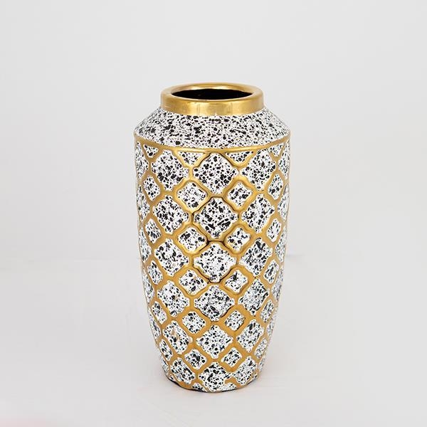Vaso in ceramica 25x13 cm bianco/oro/nero