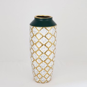 Vaso in ceramica 31x12,5 cm bianco/oro/verde