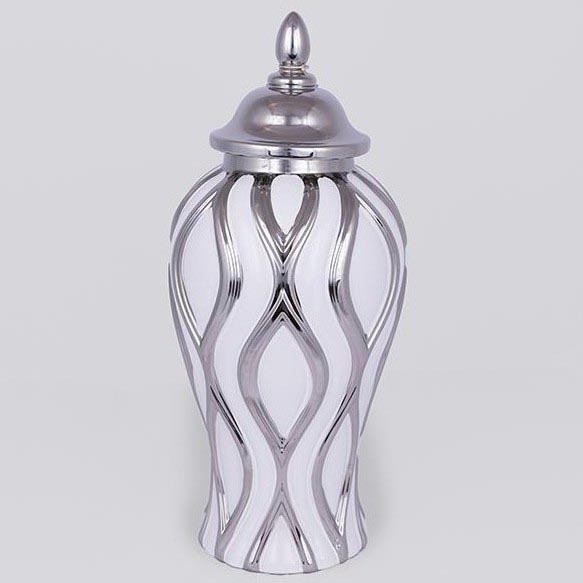 Vaso in ceramica 35x18,5 cm argento/bianco