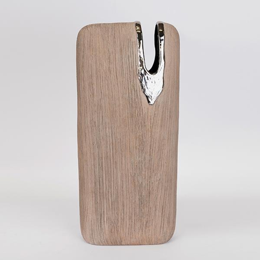 Vaso in ceramica 43x19,5x9,5 cm marrone/argento