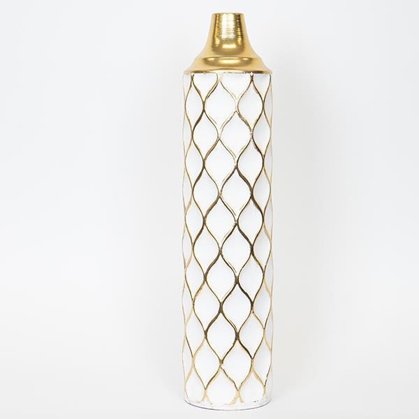 Vaso in metallo 60,5x14 cm bianco/oro