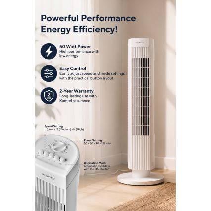 Ventilatore a colonna 50W/230V 74,5 cm bianco