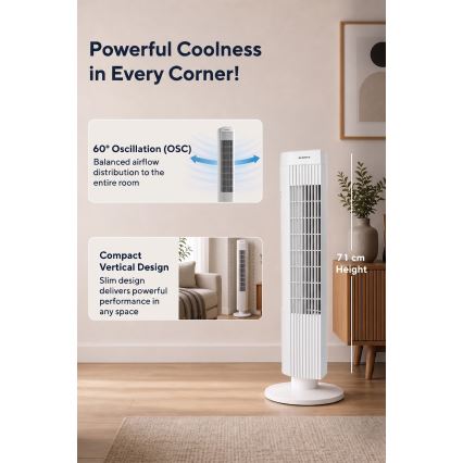 Ventilatore a colonna 50W/230V 74,5 cm bianco