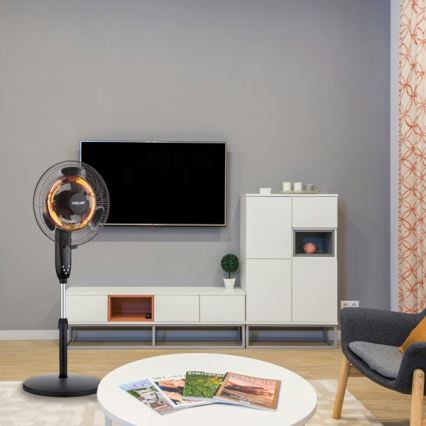 Ventilatore a piantana con riscaldatore integrato 35 W/2000 W/230 V, Ø 40 cm, nero + telecomando