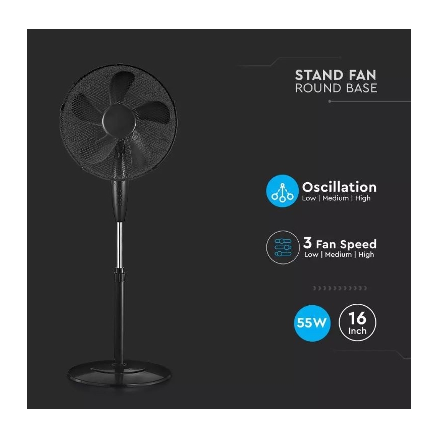 Ventilatore a piantana diametro 43 cm 55W/230V nero