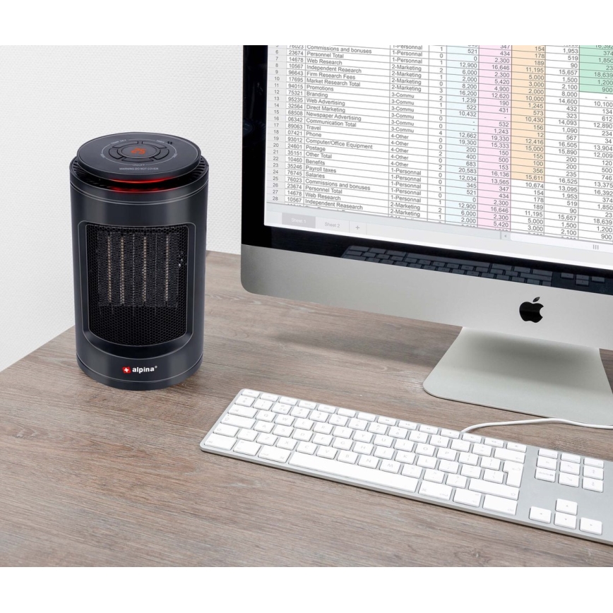 Ventilatore con elemento riscaldante 600/1200W/230V nero