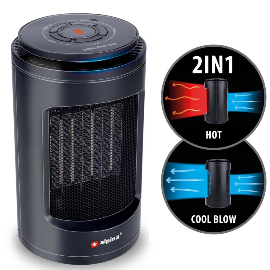 Ventilatore con elemento riscaldante 600/1200W/230V nero