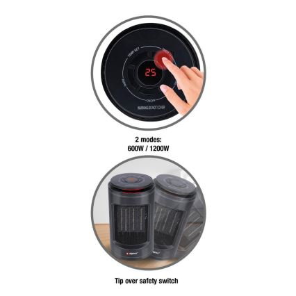 Ventilatore con elemento riscaldante 600/1200W/230V nero