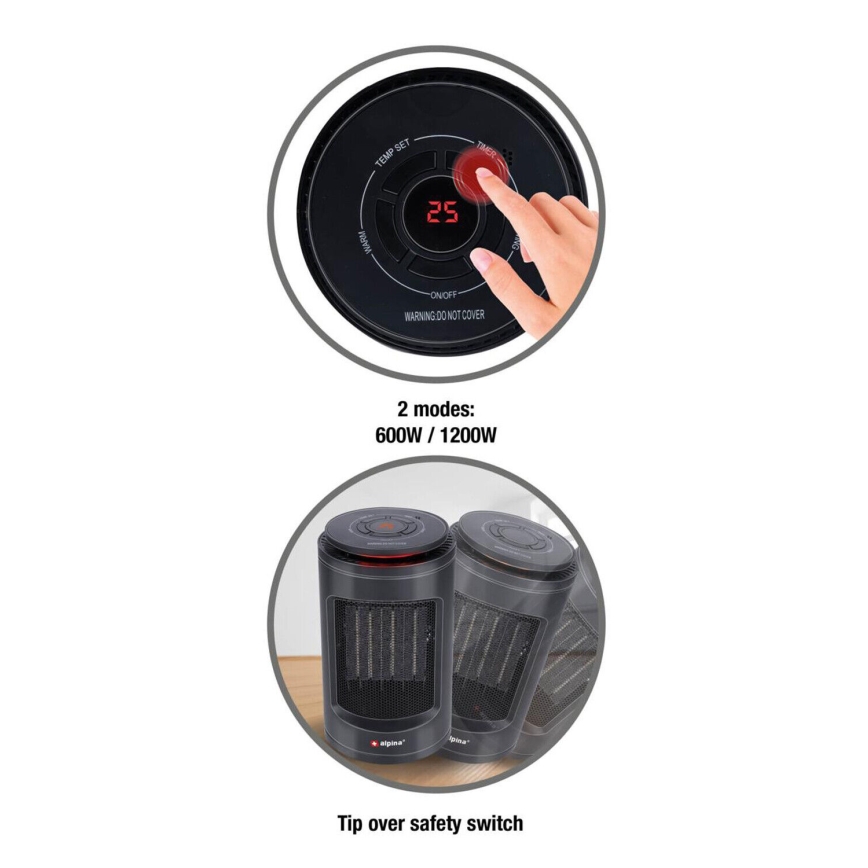 Ventilatore con elemento riscaldante 600/1200W/230V nero