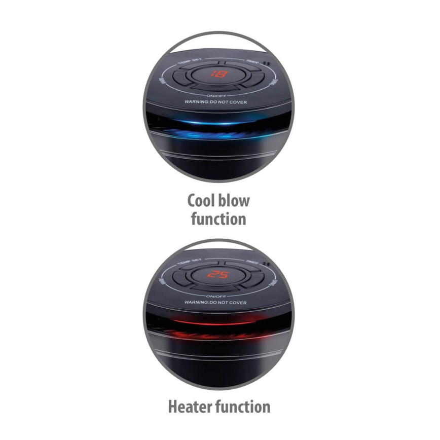 Ventilatore con elemento riscaldante 600/1200W/230V nero