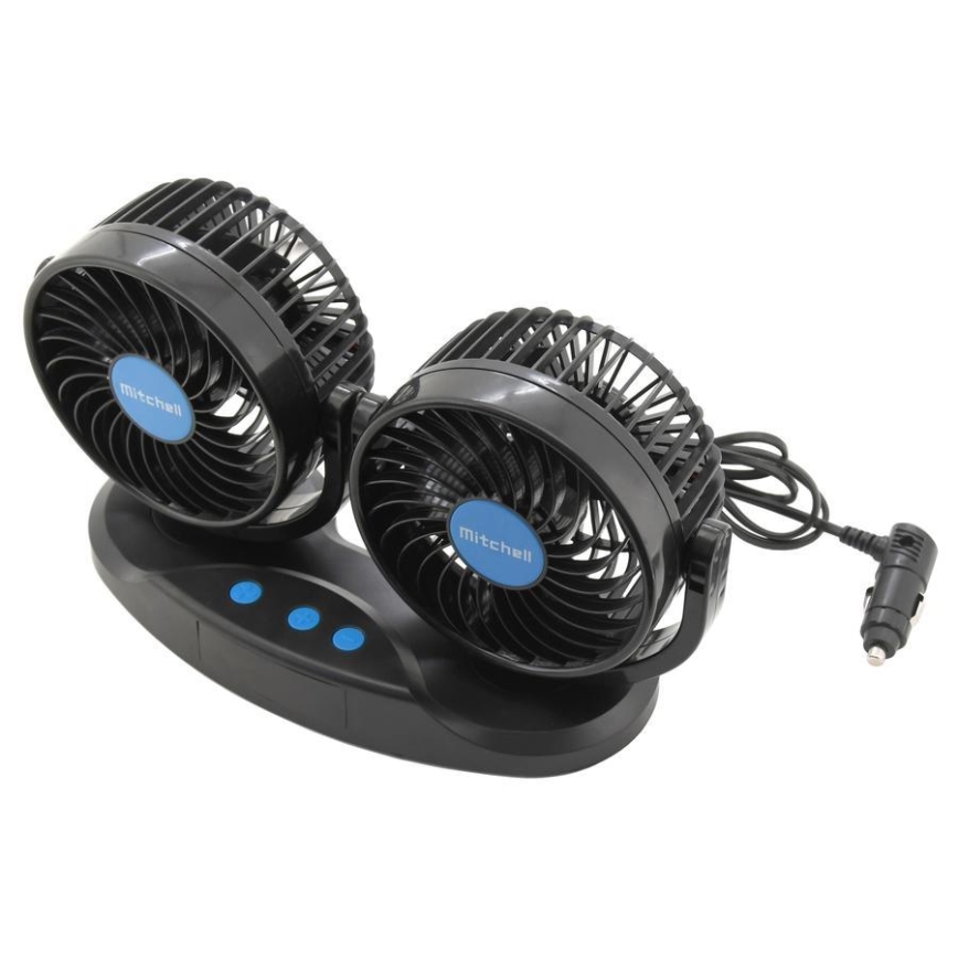 Ventilatore da cruscotto per auto con termometro 9W/12V nero