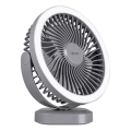 Ventilatore da tavolo ricaricabile a LED con illuminazione LED/3W/5V USB 2400 mAh grigio