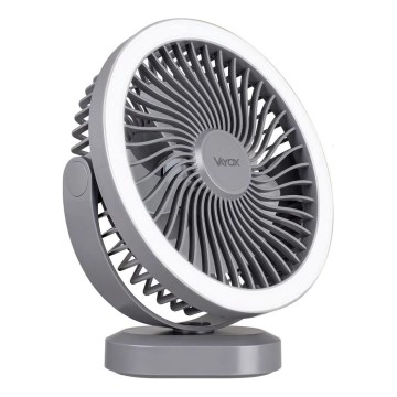 Ventilatore da tavolo ricaricabile a LED con illuminazione LED/3W/5V USB 2400 mAh grigio