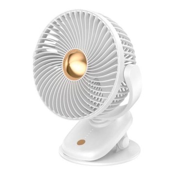 Ventilatore da tavolo ricaricabile con clip, 5W/5V, 1200 mAh, bianco