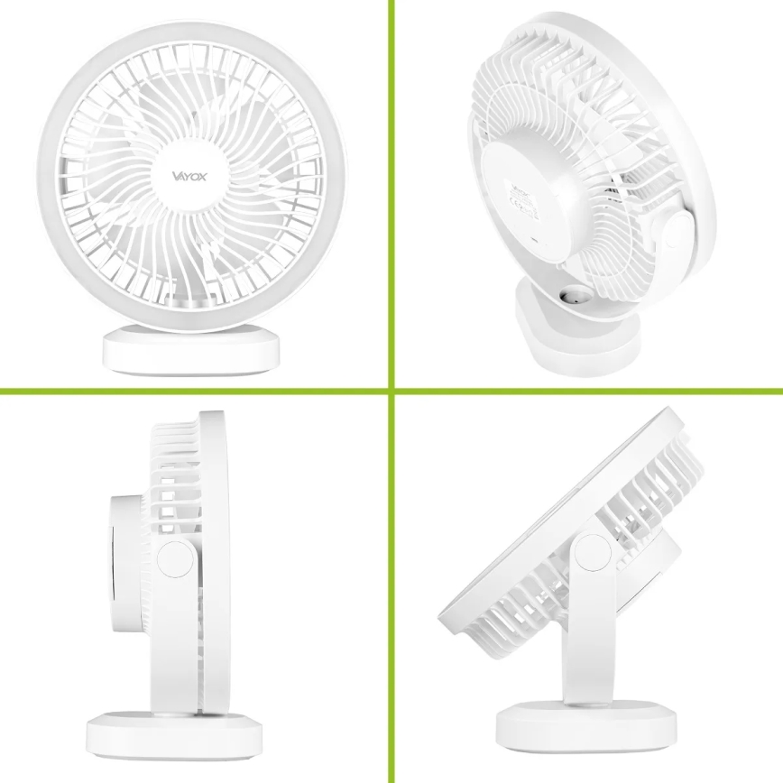 Ventilatore da tavolo ricaricabile con illuminazione a LED LED/3W/5V USB 2400 mAh bianco