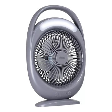 Ventilatore da tavolo ricaricabile con illuminazione LED, LED/2,8W/5V USB, 2400 mAh, grigio