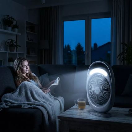 Ventilatore da tavolo ricaricabile con illuminazione LED, LED/2,8W/5V USB, 2400 mAh, grigio