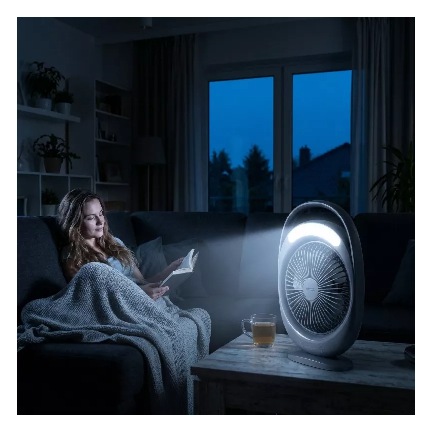 Ventilatore da tavolo ricaricabile con illuminazione LED, LED/2,8W/5V USB, 2400 mAh, grigio