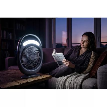 Ventilatore da tavolo ricaricabile con illuminazione LED, LED/2,8W/5V USB, 2400 mAh, grigio