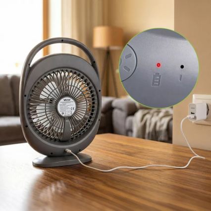 Ventilatore da tavolo ricaricabile con illuminazione LED, LED/2,8W/5V USB, 2400 mAh, grigio