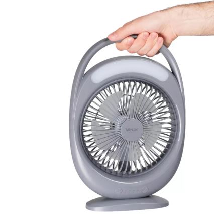 Ventilatore da tavolo ricaricabile con illuminazione LED, LED/2,8W/5V USB, 2400 mAh, grigio