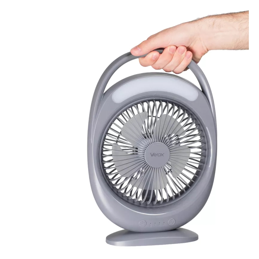 Ventilatore da tavolo ricaricabile con illuminazione LED, LED/2,8W/5V USB, 2400 mAh, grigio