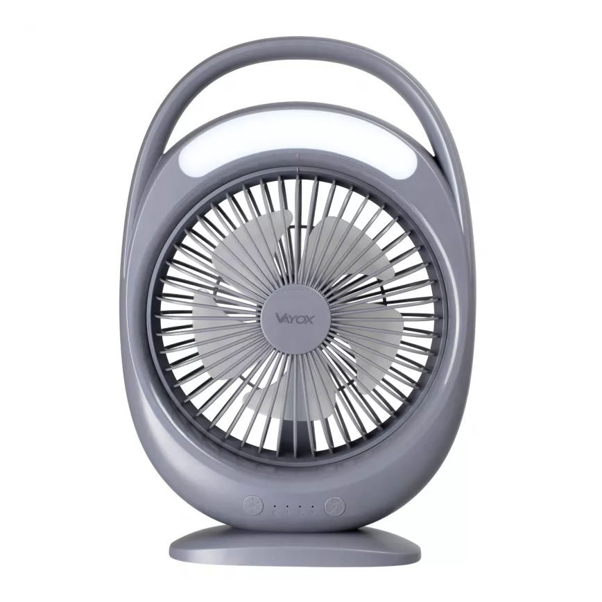 Ventilatore da tavolo ricaricabile con illuminazione LED, LED/2,8W/5V USB, 2400 mAh, grigio