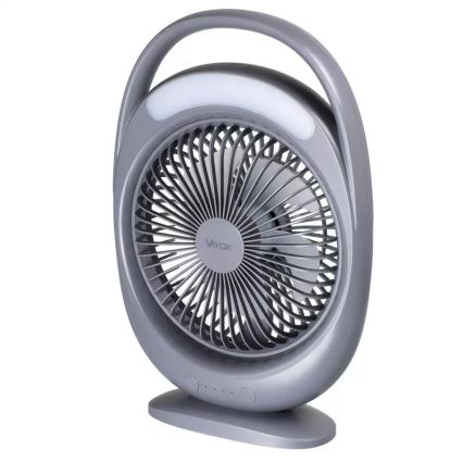 Ventilatore da tavolo ricaricabile con illuminazione LED, LED/2,8W/5V USB, 2400 mAh, grigio