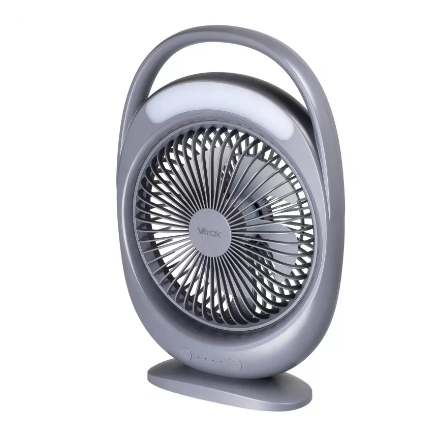 Ventilatore da tavolo ricaricabile con illuminazione LED, LED/2,8W/5V USB, 2400 mAh, grigio