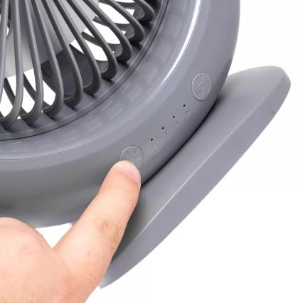 Ventilatore da tavolo ricaricabile con illuminazione LED, LED/2,8W/5V USB, 2400 mAh, grigio