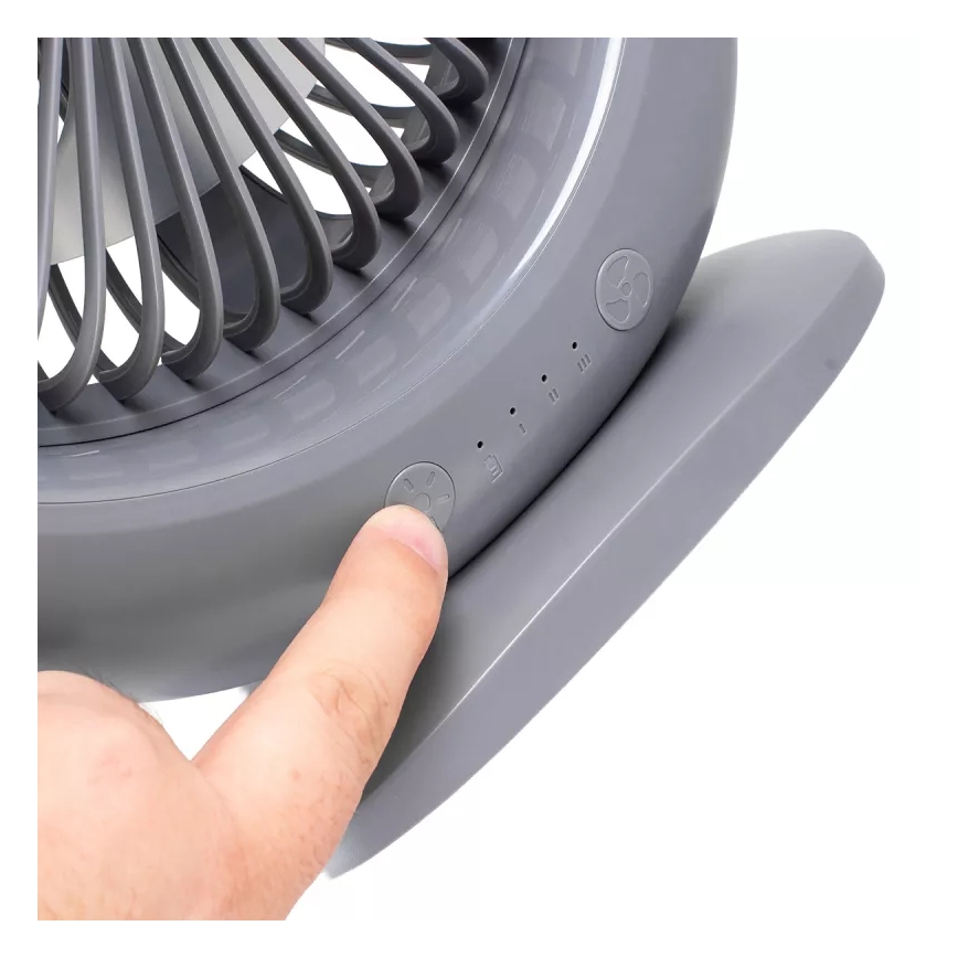 Ventilatore da tavolo ricaricabile con illuminazione LED, LED/2,8W/5V USB, 2400 mAh, grigio