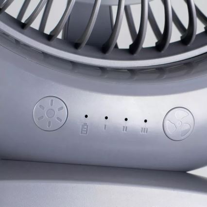 Ventilatore da tavolo ricaricabile con illuminazione LED, LED/2,8W/5V USB, 2400 mAh, grigio