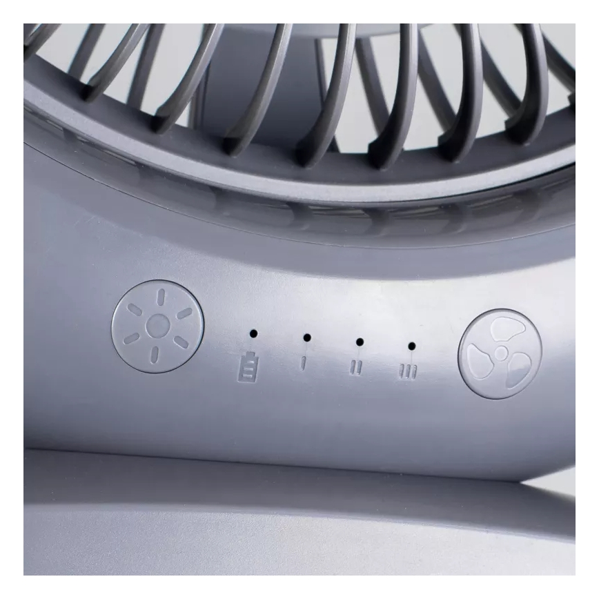 Ventilatore da tavolo ricaricabile con illuminazione LED, LED/2,8W/5V USB, 2400 mAh, grigio