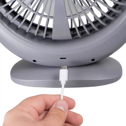 Ventilatore da tavolo ricaricabile con illuminazione LED, LED/2,8W/5V USB, 2400 mAh, grigio