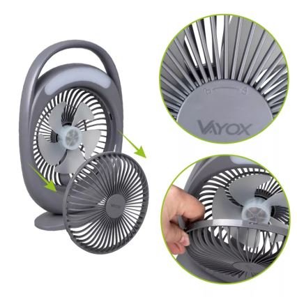 Ventilatore da tavolo ricaricabile con illuminazione LED, LED/2,8W/5V USB, 2400 mAh, grigio