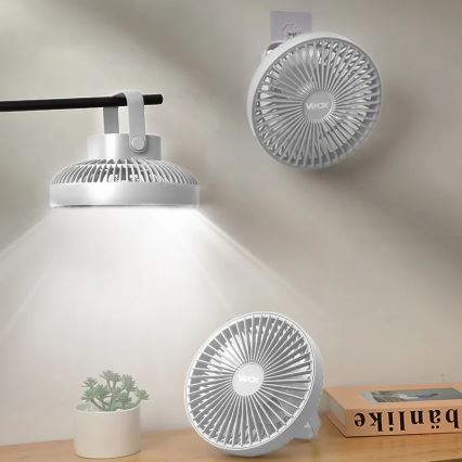 Ventilatore da tavolo ricaricabile a LED con illuminazione LED/2W/5V USB 2400 mAh bianco