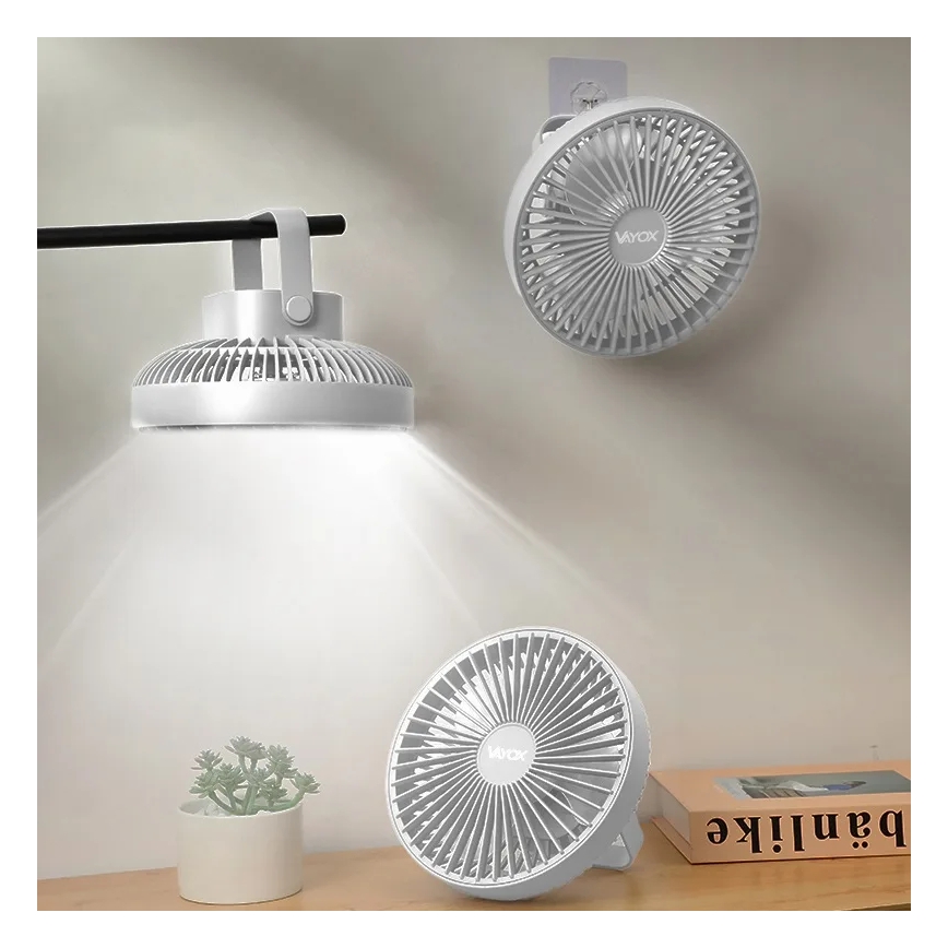 Ventilatore da tavolo ricaricabile a LED con illuminazione LED/2W/5V USB 2400 mAh bianco