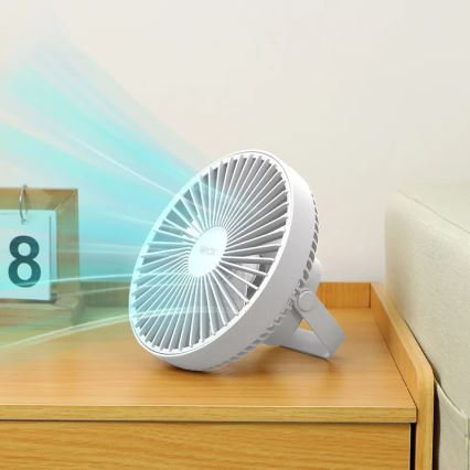 Ventilatore da tavolo ricaricabile a LED con illuminazione LED/2W/5V USB 2400 mAh bianco