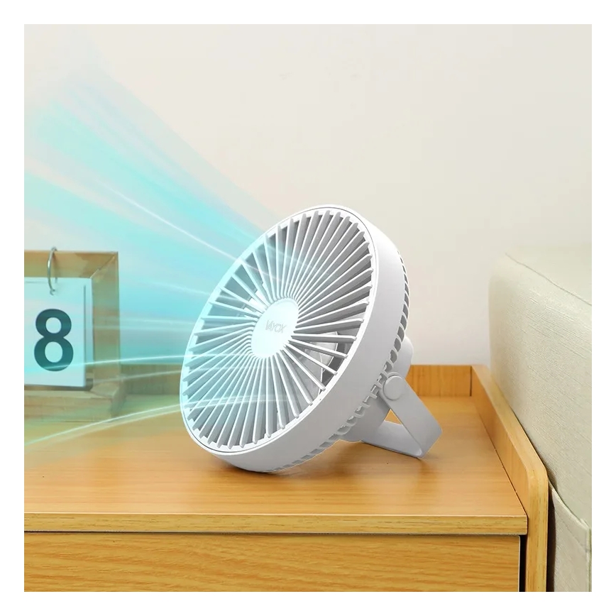 Ventilatore da tavolo ricaricabile a LED con illuminazione LED/2W/5V USB 2400 mAh bianco