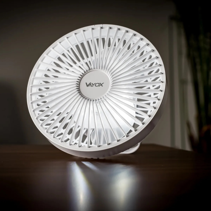 Ventilatore da tavolo ricaricabile a LED con illuminazione LED/2W/5V USB 2400 mAh bianco