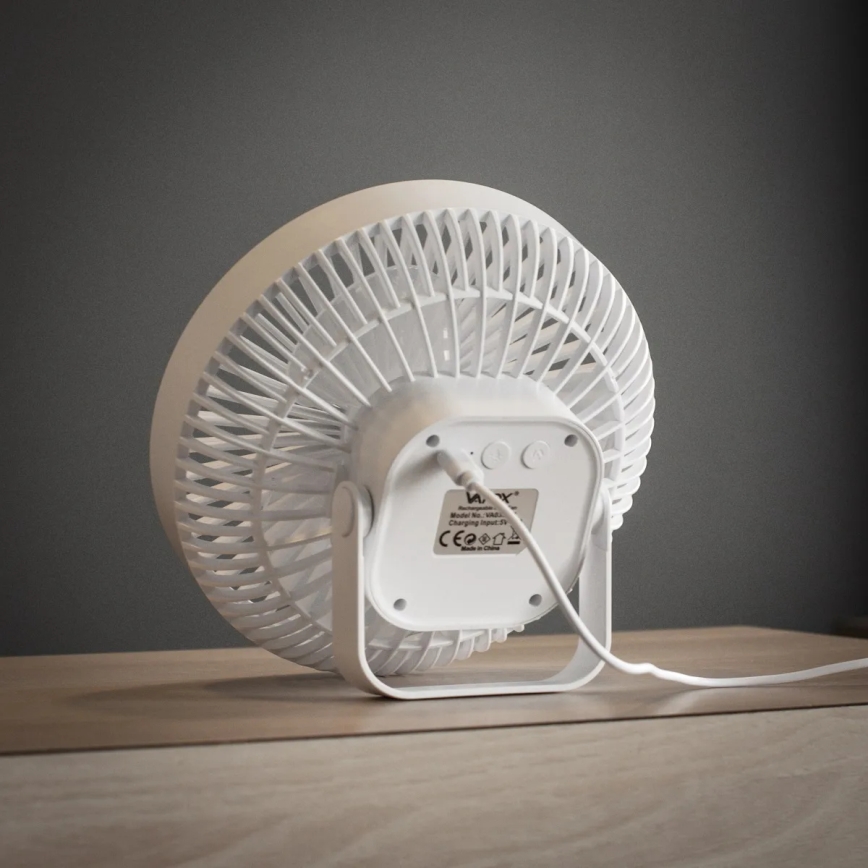 Ventilatore da tavolo ricaricabile a LED con illuminazione LED/2W/5V USB 2400 mAh bianco