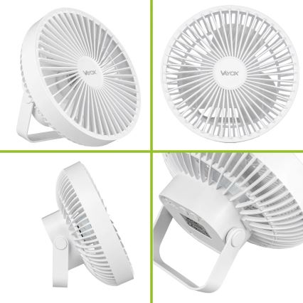 Ventilatore da tavolo ricaricabile a LED con illuminazione LED/2W/5V USB 2400 mAh bianco