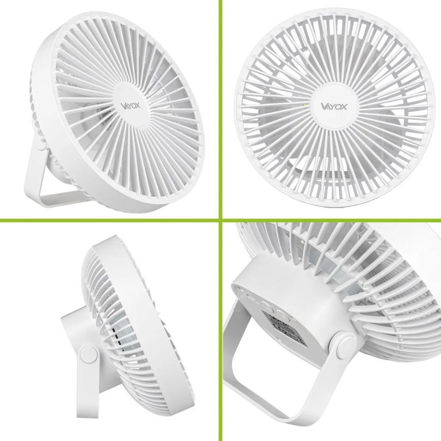 Ventilatore da tavolo ricaricabile a LED con illuminazione LED/2W/5V USB 2400 mAh bianco