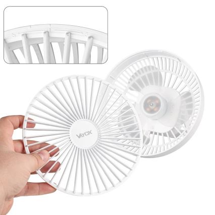 Ventilatore da tavolo ricaricabile a LED con illuminazione LED/2W/5V USB 2400 mAh bianco