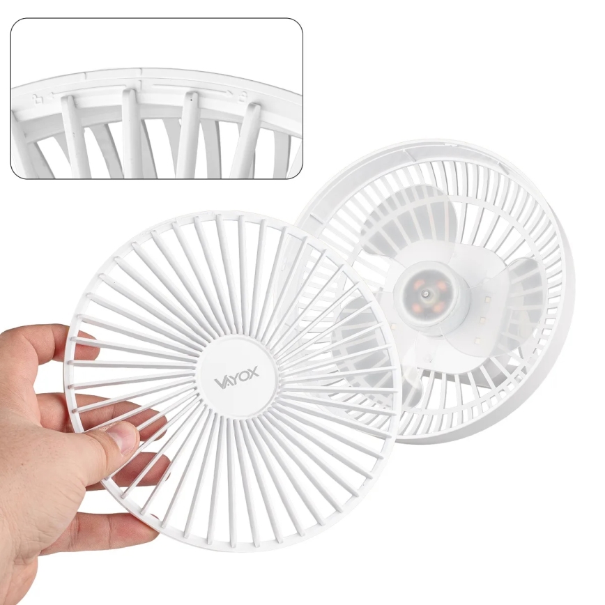 Ventilatore da tavolo ricaricabile a LED con illuminazione LED/2W/5V USB 2400 mAh bianco