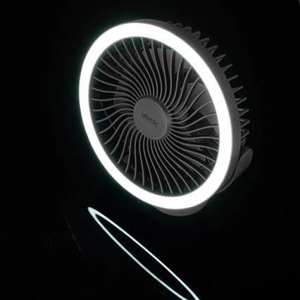 Ventilatore da tavolo ricaricabile a LED con illuminazione LED/3W/5V USB 2400 mAh grigio