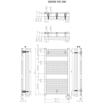 Vertaduro - Radiatore da bagno con termostato DENISE 400W 94x50 cm nero