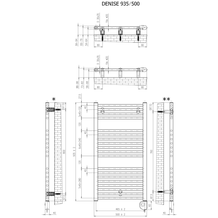 Vertaduro - Radiatore da bagno con termostato DENISE 400W 94x50 cm taupe