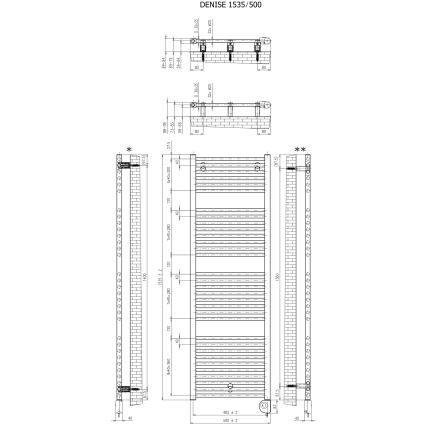 Vertaduro - Radiatore da bagno con termostato DENISE 600W 154x50 cm nero