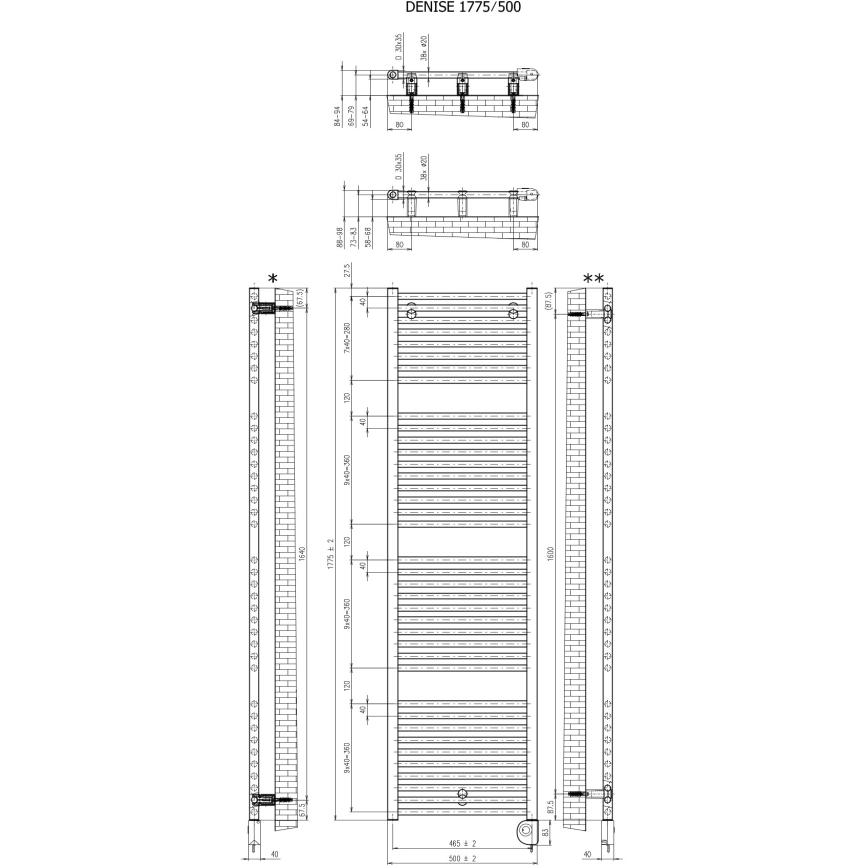 Vertaduro - Radiatore da bagno con termostato DENISE 800W 178x50 cm nero